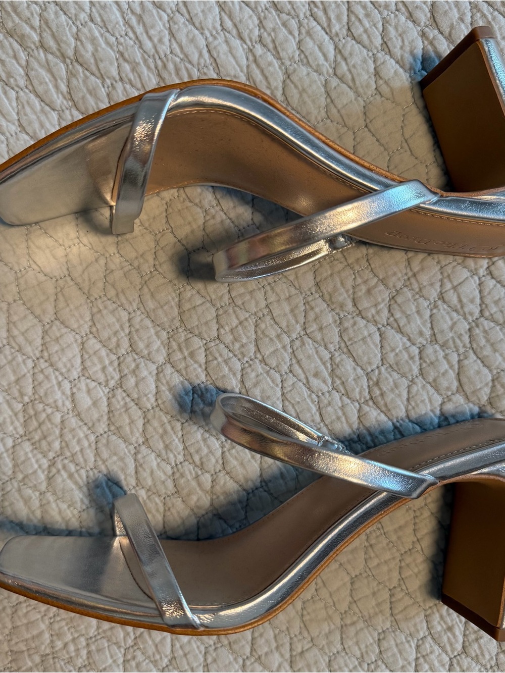Silver Block-Heel Strappy Sandals - Women's